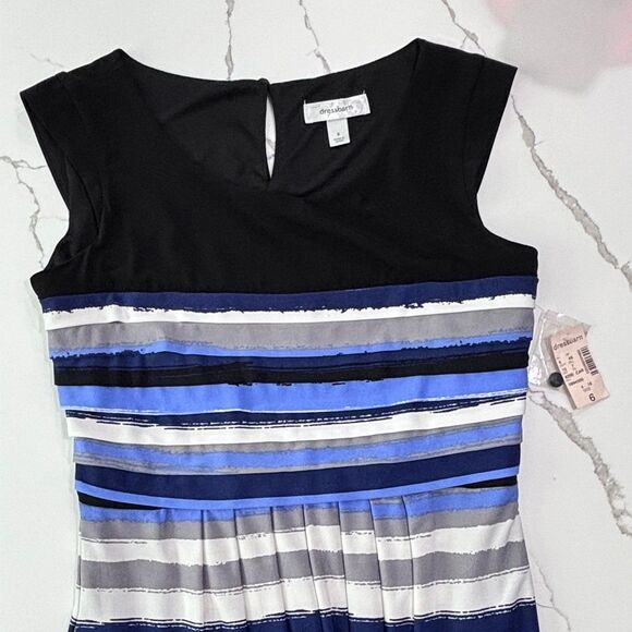 DressBarn | Black Blue Grey Striped Women’s Maxi Sleeveless Dress - Picture 3 of 12